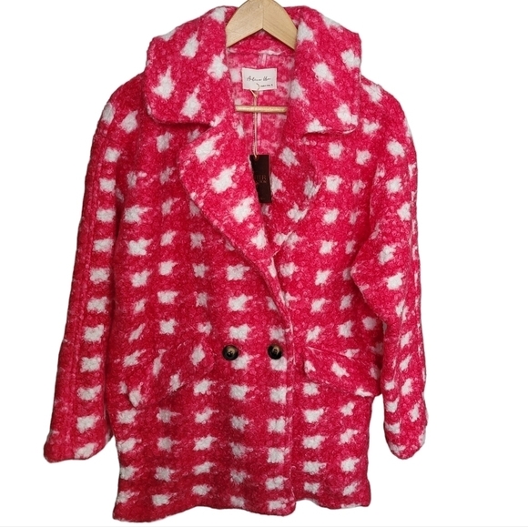 Boutique Long Sleeve Double Breasted Check Print Boucle Fleece Coat - Picture 6 of 12